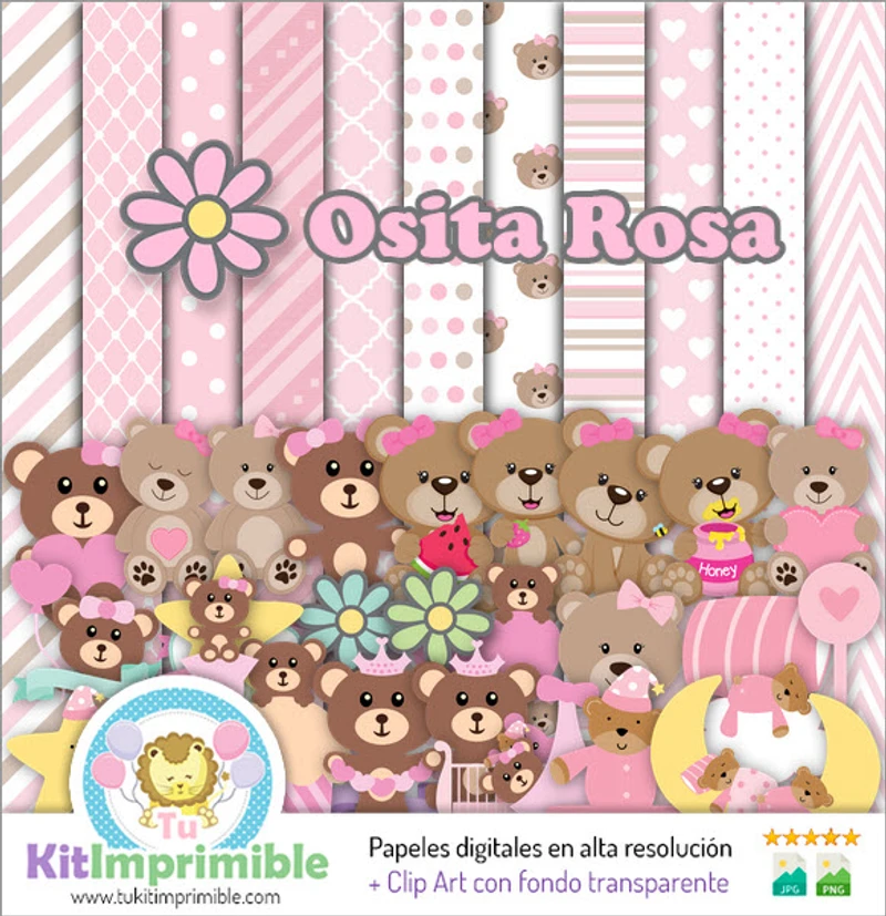 Kit Osita Rosa Digital Fondos Decorativos Fiestas - M2