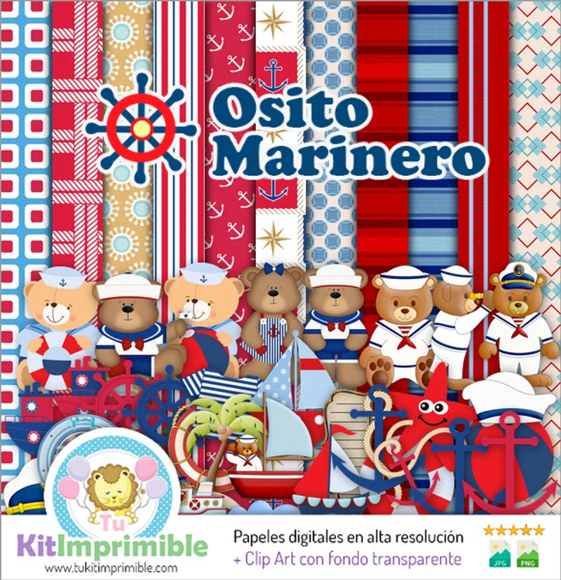 Kit Osito Marinero Digital Fondos Decorativos Fiestas - M2