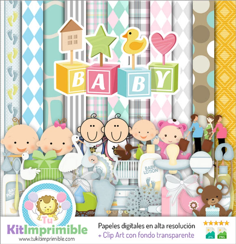 Kit para Chá de Bebê para Meninas, Decorações Digitais para Festa, Rosa - M6