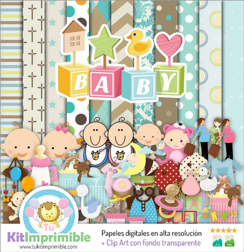 Kit per baby shower per bambini, decorazioni digitali per feste, blu - M7