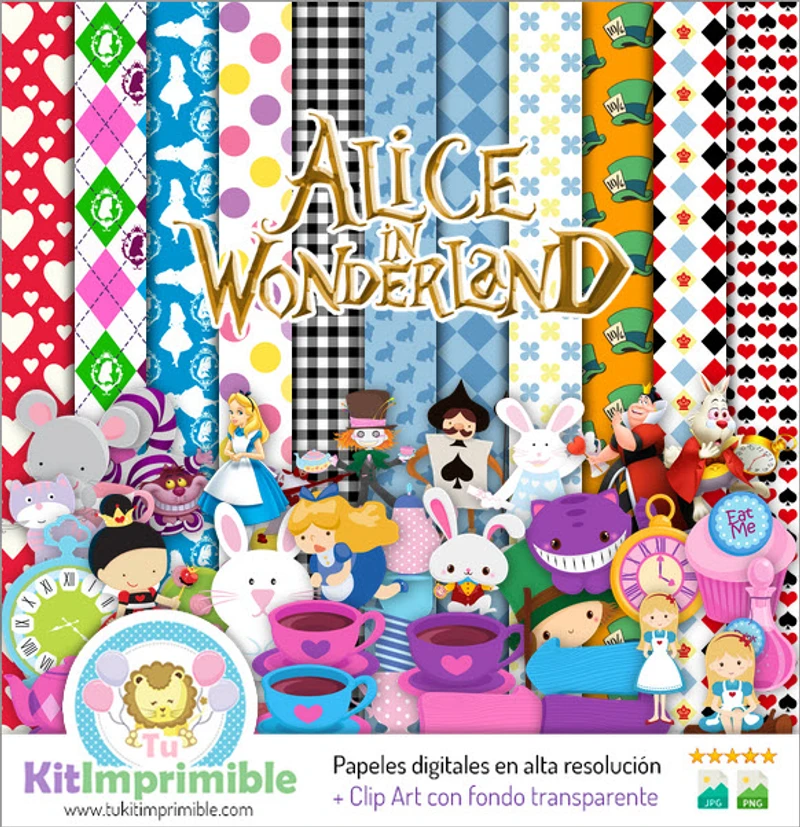 Kit per decorazioni digitali per feste Alice nel Paese delle Meraviglie - M6