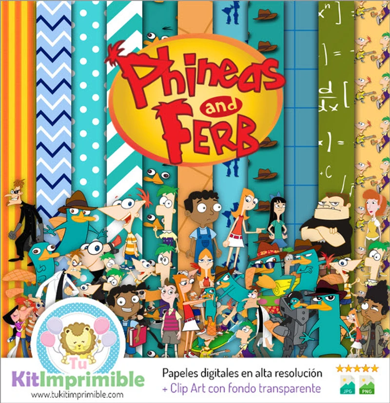 Kit Phineas y Ferb Digital Fondos Decorativos Fiestas - M2