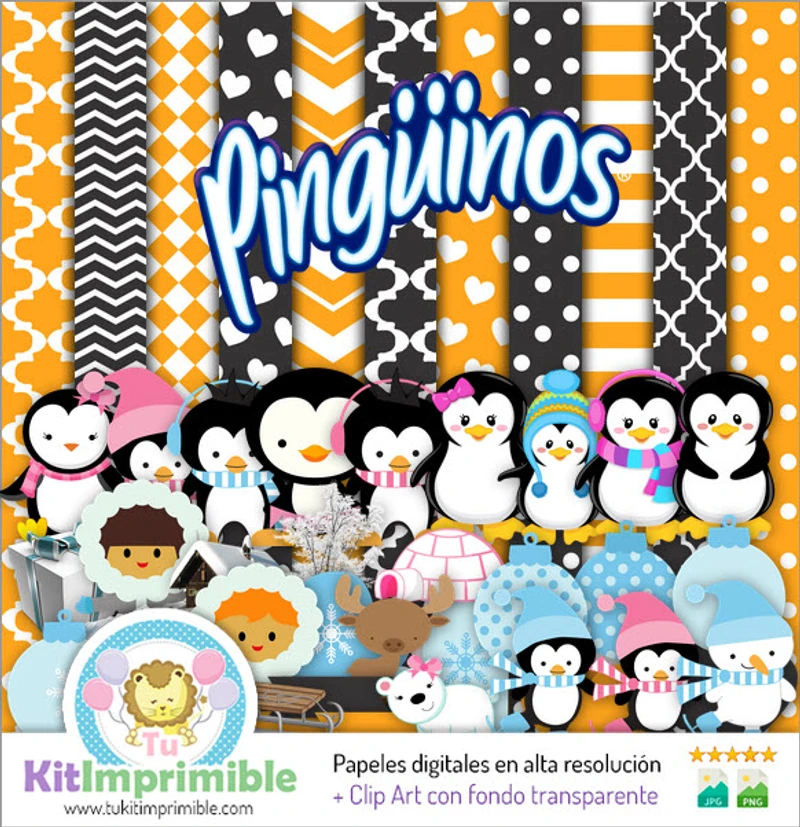 Kit Pinguino Digital Fondos Decorativos Fiestas - M2