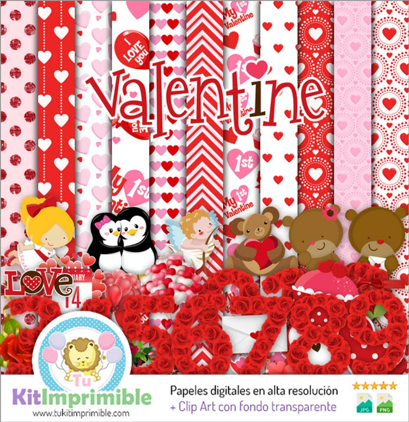 Kit San Valentin Digital Fondos Decorativos Fiestas - M2