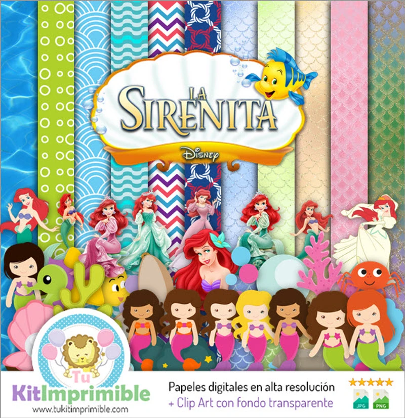 La Petite Sirène - Motifs Ariel - Imprimables numériques - M10