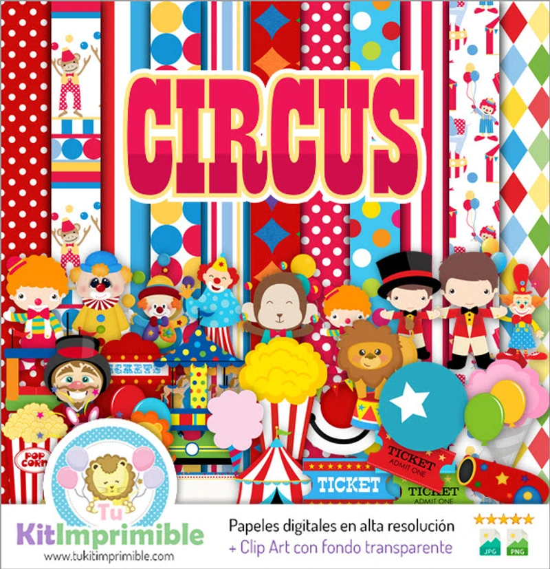 Modelli di scrapbooking con texture di clown da circo digitale - M3
