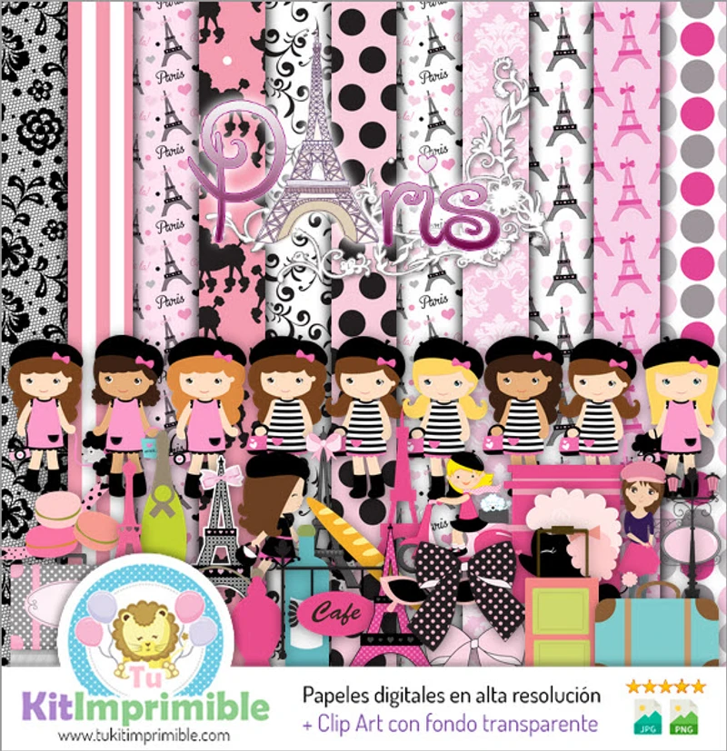 Modelli di scrapbooking con texture digitali di moda parigina - M3