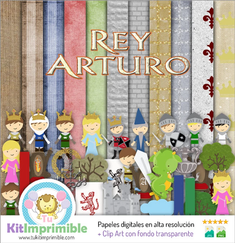 Modelli per album di ritagli con texture digitali King Arthur - M3