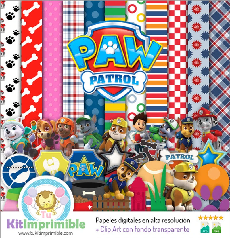 Modelli per album di ritagli con texture digitali Paw Patrol - M3