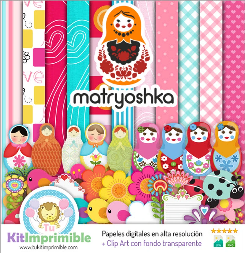 Modelli per scrapbooking con texture di matrioska digitale - M3