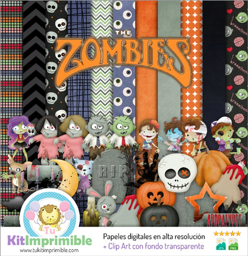 Motifs de scrapbooking à textures de zombies numériques - M3