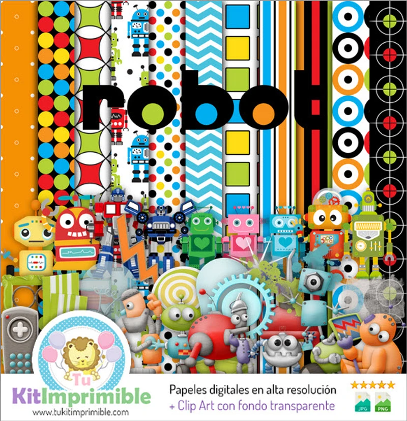 Motifs de scrapbooking avec textures de robots numériques - M3