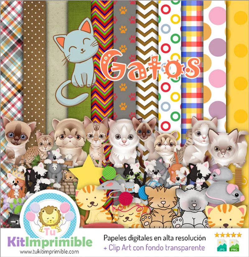 Motifs de scrapbooking numériques à textures de chats - M3