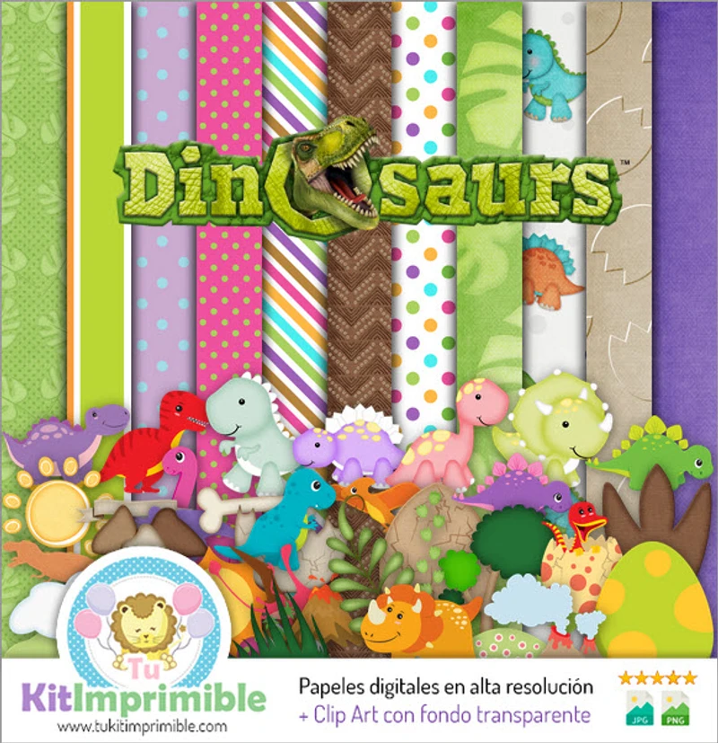 Motifs de scrapbooking numériques à textures de dinosaures - M3