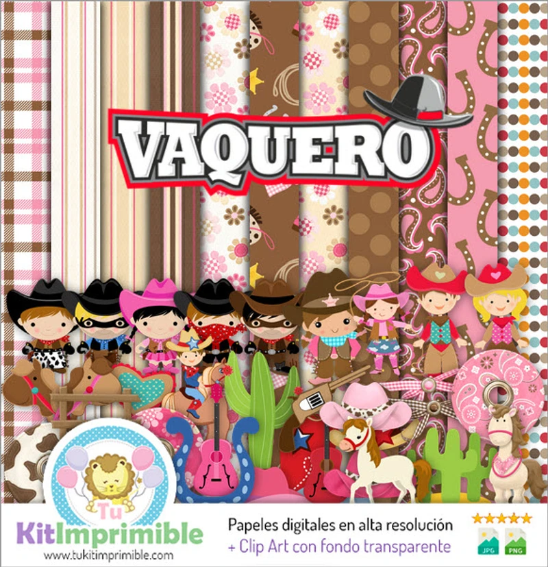 Motifs de scrapbooking numériques style ranch de cowboys - M3