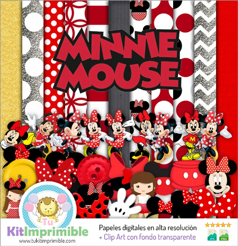 Padrões de texturas digitais da Minnie Mouse vermelha - M3