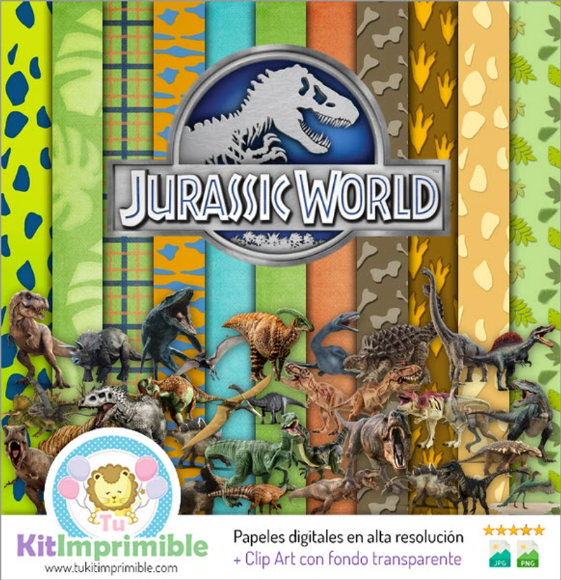 Papéis digitais da festa dos dinossauros de Jurassic World - M1