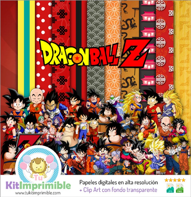Papéis digitais de Dragon Ball Z para festas de anime - M1