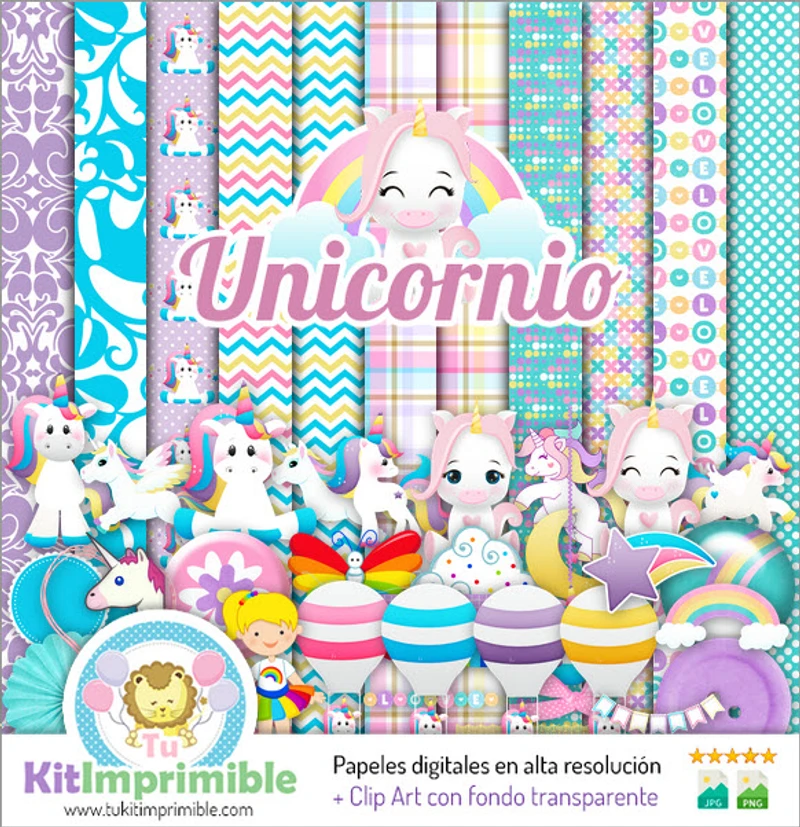 Papéis digitais decorativos mágicos de unicórnio - M1