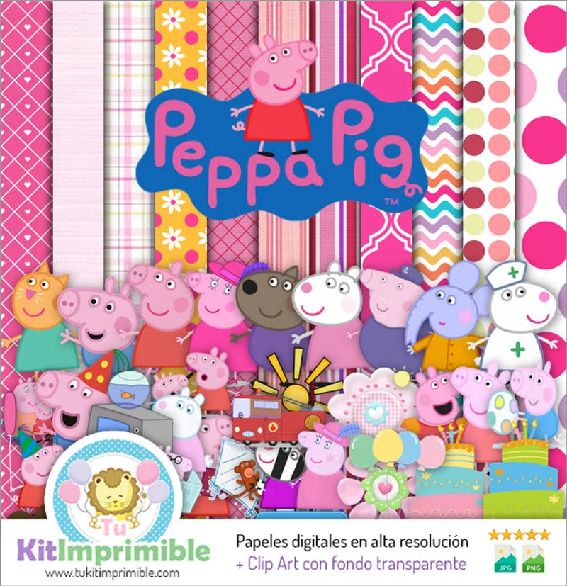 Papéis digitais divertidos da Peppa Pig para convites - M5