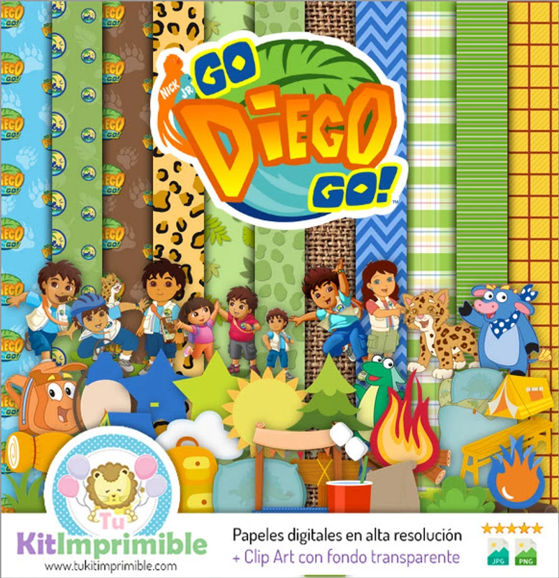Papéis Digitais Go Diego Go Festas Aventuras - M1