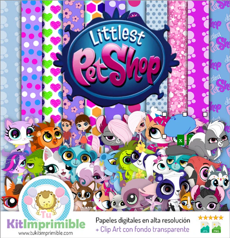 Papéis digitais Littlest Pet Shop para festas de animais - M1