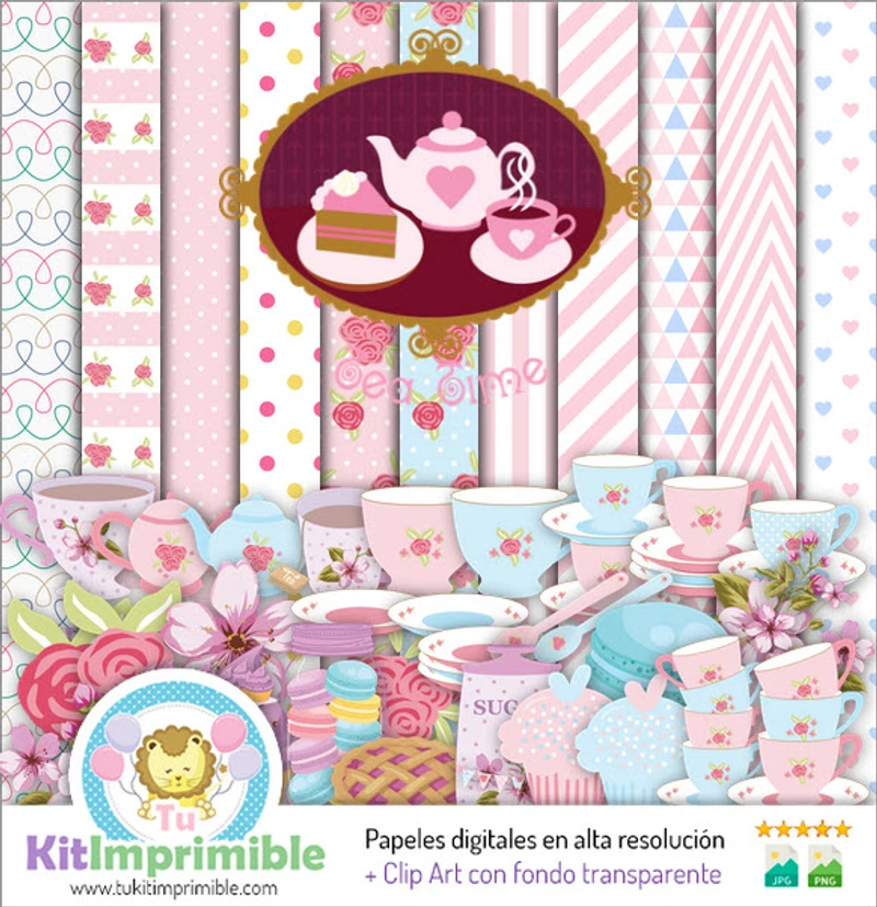 Papéis Digitais para Decoração Elegante da Hora do Chá - M1