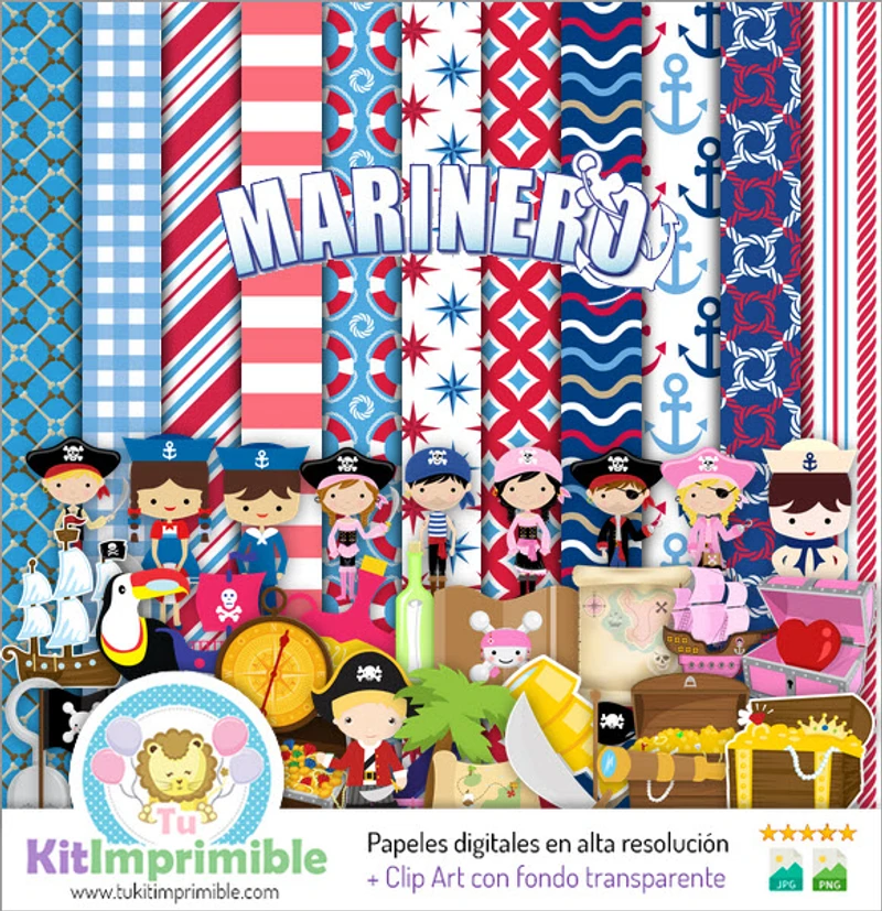 Papéis Digitais para Decoração Náutica de Marinheiro - M1