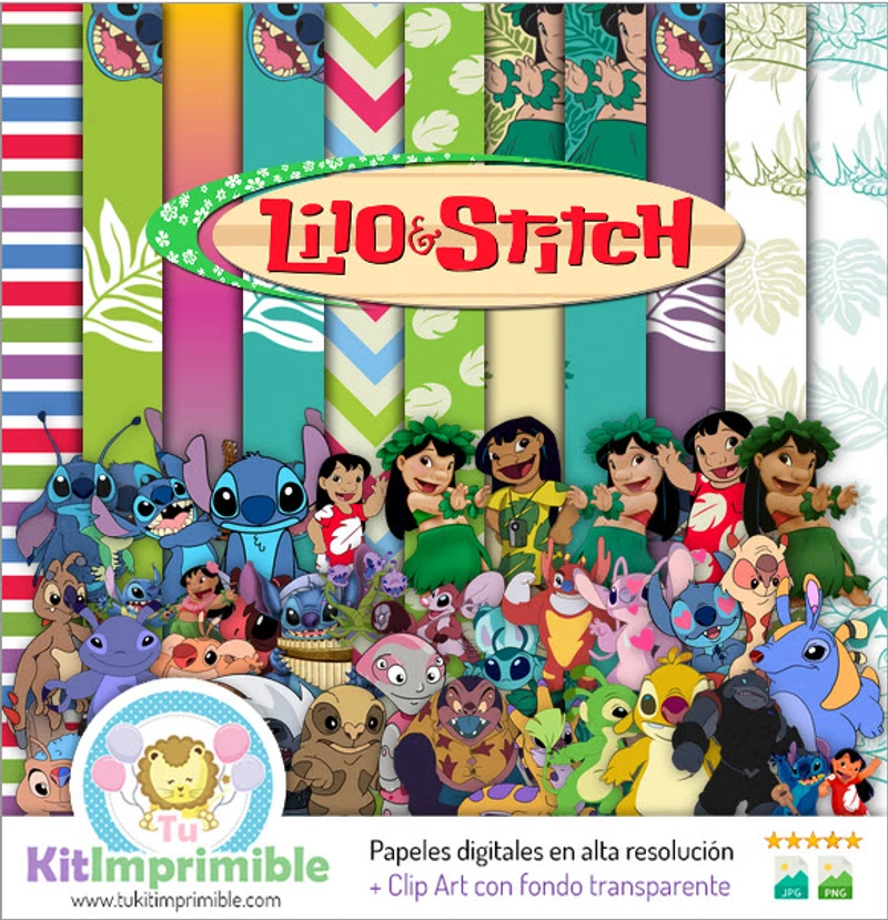 Papéis digitais para festa havaiana de Lilo & Stitch - M1