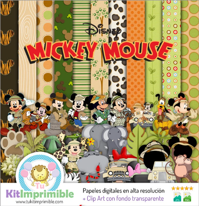 Papéis digitais para festa safari do Mickey Mouse - M1