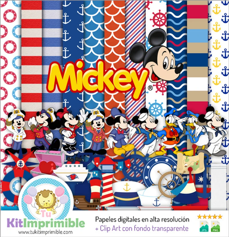 Papéis digitais para festa temática de marinheiro do Mickey Mouse - M1
