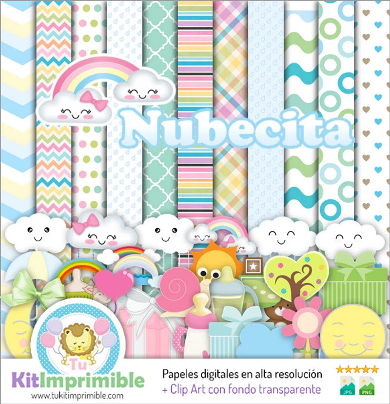 Papéis Digitais Pequena Nuvem Delicada Decoração - M1