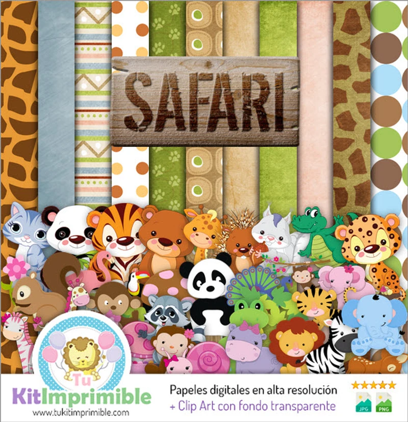 Papéis digitais Safari Baby para decoração de quarto de bebê - M1