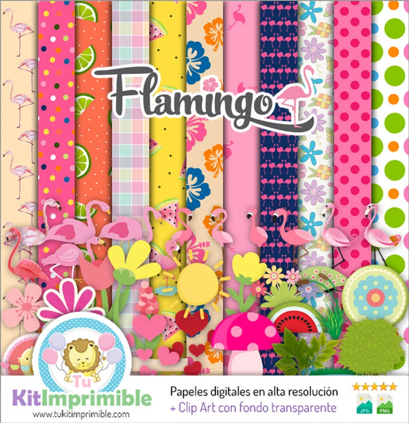 Papel de Parede Digital com Decoração Tropical de Flamingo - M1