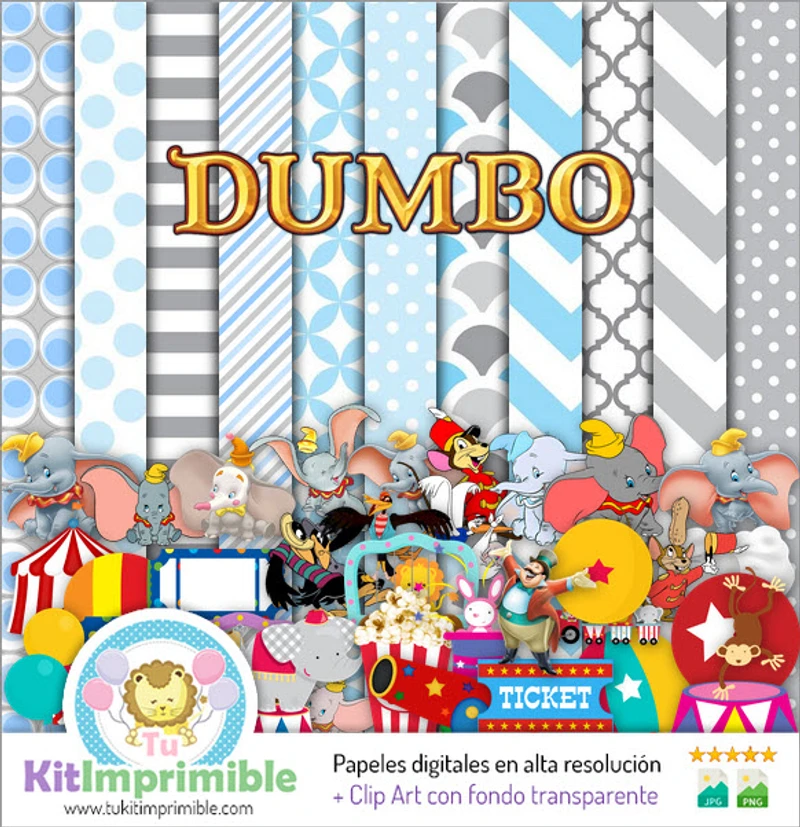 Papel digital Dumbo para festas infantis - Circo - M1
