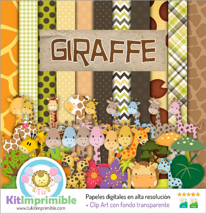 Papel digital para decoração com girafa bebê - M1