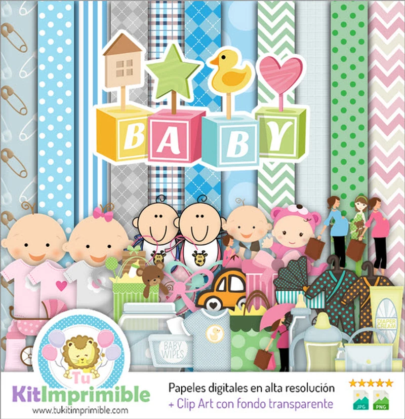 Papeles Baby Shower Digitales Invitaciones Souvenirs - M5