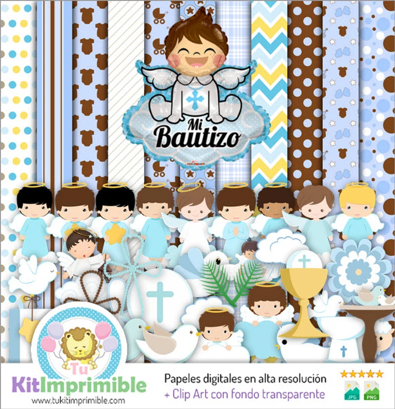 Papeles Bautizo Niño Digitales Invitaciones Elegantes - M5