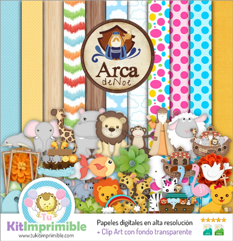 Papeles Digitales Arca de Noé Fiestas Infantiles Bíblicas - M1