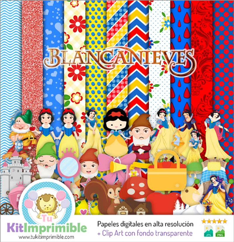Papeles Digitales Blanca Nieves Fiestas Infantiles Princesas - M1