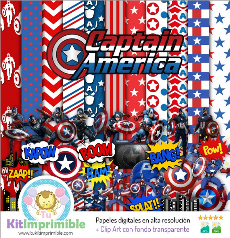 Papeles Digitales Capitan America Fiestas Superhéroes - M1