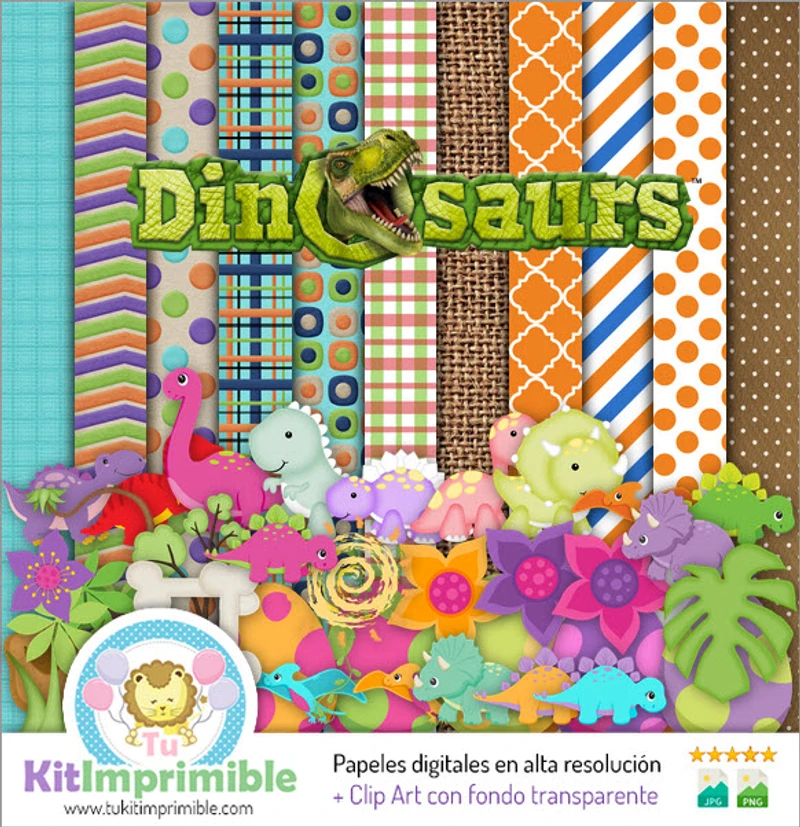 Papeles Digitales Dinosaurios Fiestas Infantiles Prehistoria - M1