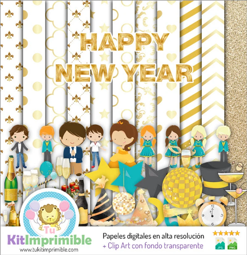 Papeles Digitales Feliz Año Nuevo Decoración Festiva - M1