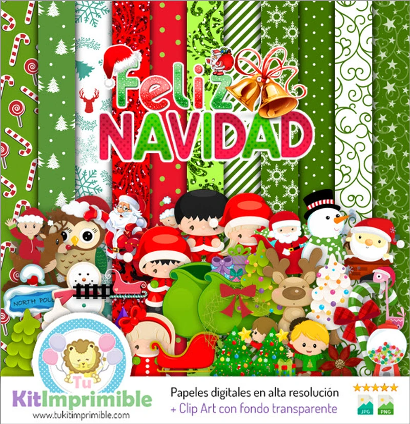 Papeles Digitales Feliz Navidad Decoración Festiva - M1