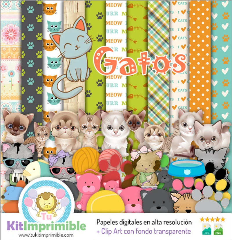 Papeles Digitales Gatos Decoración Animales Tiernos - M1