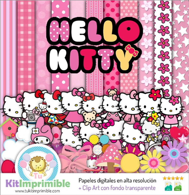 Papeles Digitales Hello Kitty Fiestas Kawaii - M1