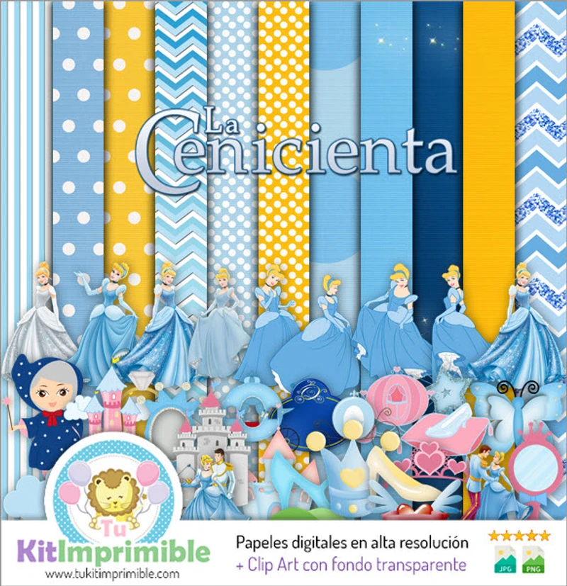 Papeles Digitales La Cenicienta Fiestas Princesas - M1