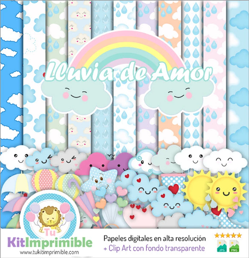 Papeles Digitales Lluvia de Amor Decoración Romántica - M1