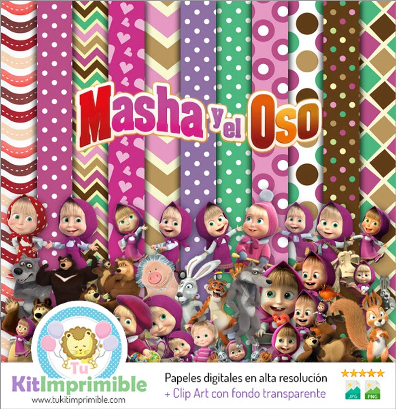 Papeles Digitales Masha y El Oso Fiestas Infantiles - M1