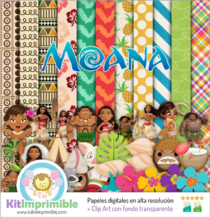 Papeles Digitales Moana Fiestas Aventuras - M1